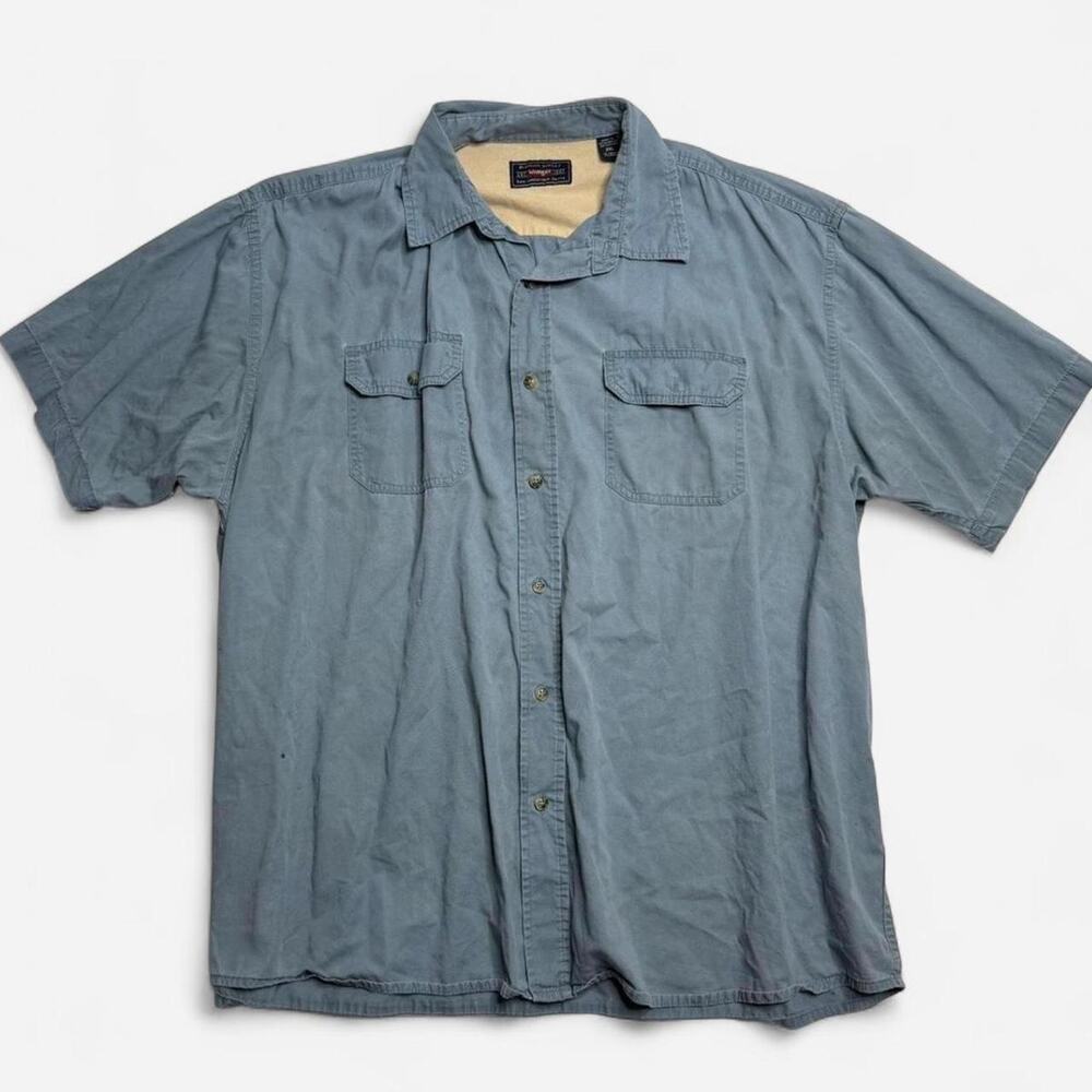 Wrangler Premium Quality Blue Short Sleeve Button Up Work Shirt Men’s 2XL XXL